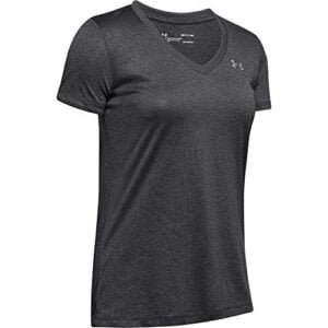Women's Tech Short Sleeve V-Neck Solid-colored shirt, a high-performance athletic wear with a comfortable fit and breathable fabric, perfect for running, fitness, or casual wear.