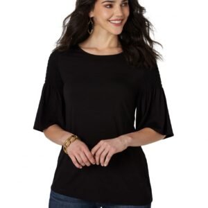 Women's 3/4 Sleeves Smocked Shoulder Knit Top