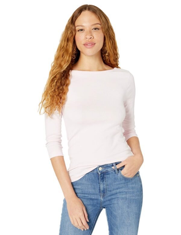 Women's Slim-Fit 3/4 Sleeve Solid Boat Neck T-Shirt