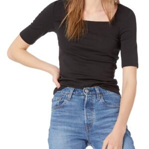 Women's Slim-Fit Half Sleeve Square Neck T-Shirt