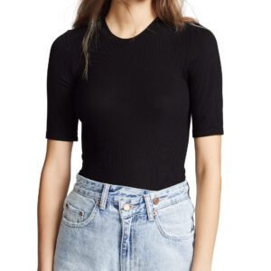 Women's Rib Fitted Half Sleeve Crew Neck Top